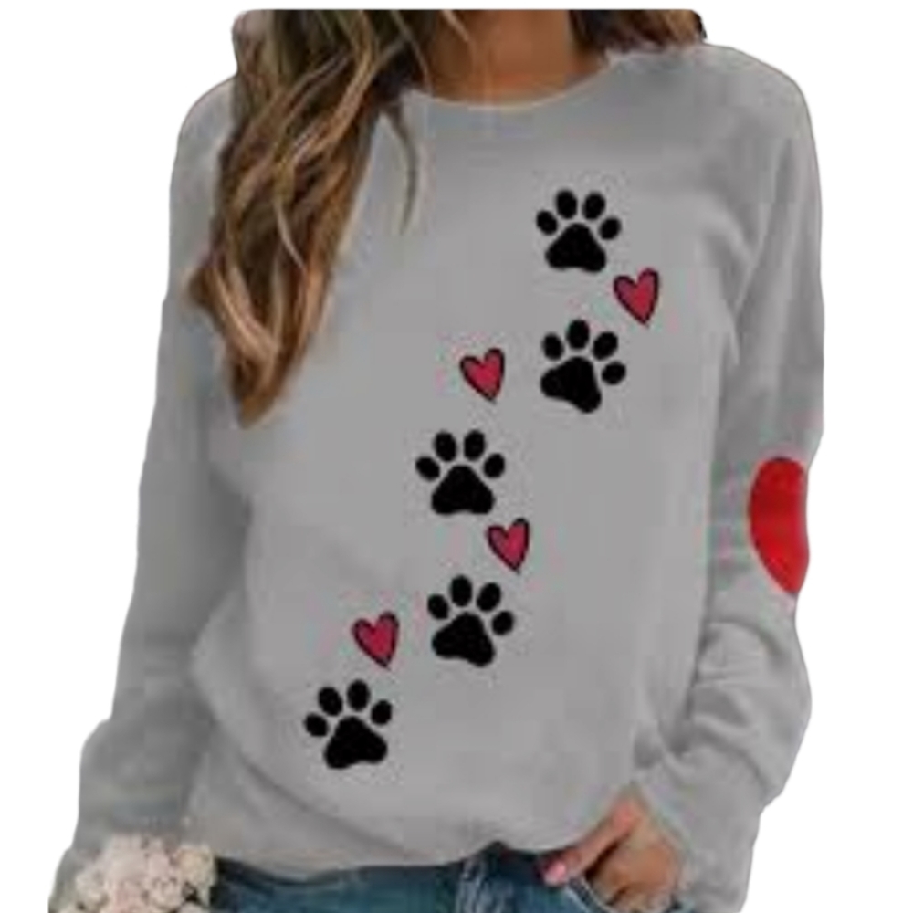 Paw Print Heart Elbow Patch Sweatshirt - Oversized Small - Picture 2 of 9
